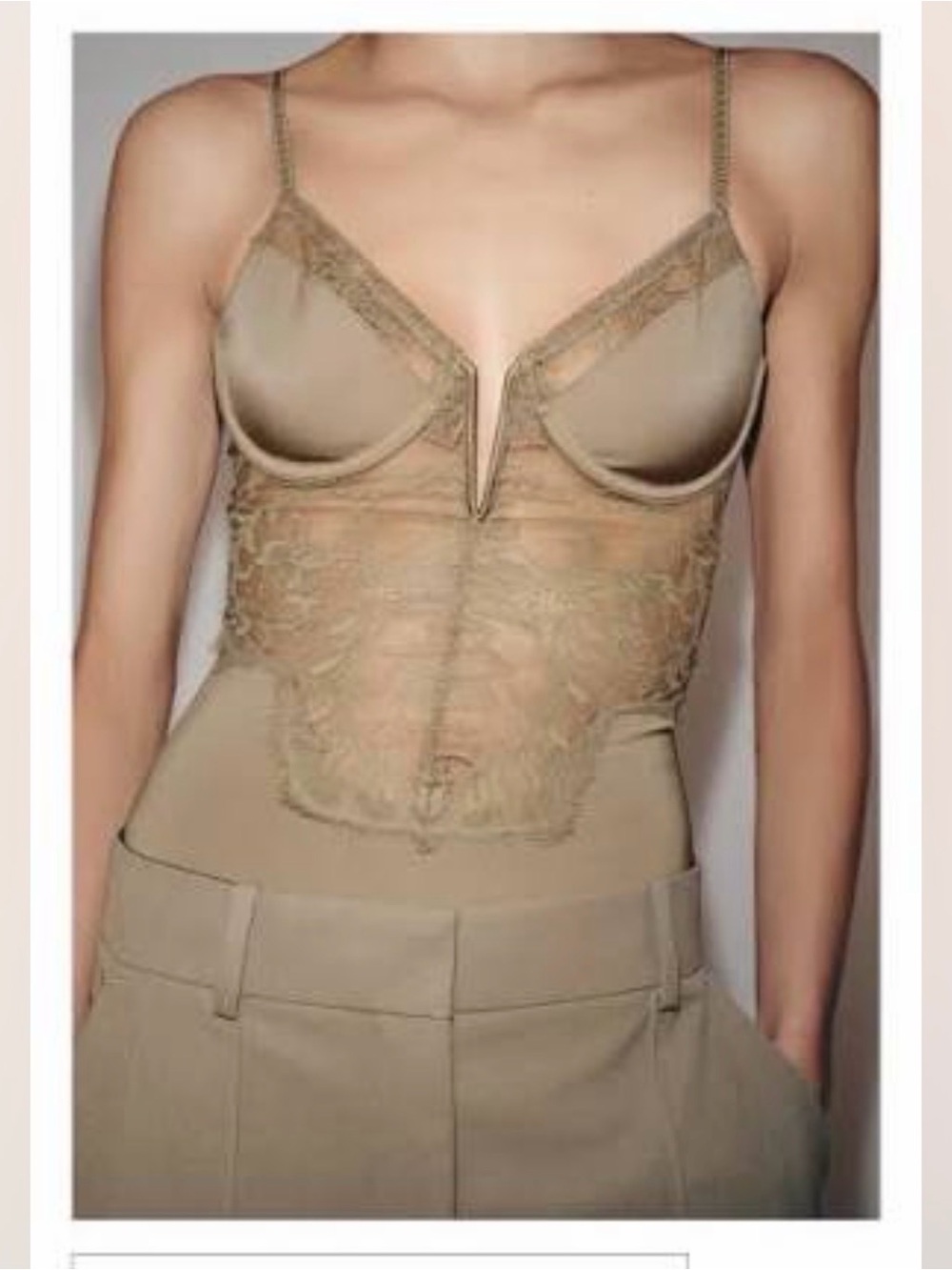 Zara Beige Lace-Trim Bodysuit Size S